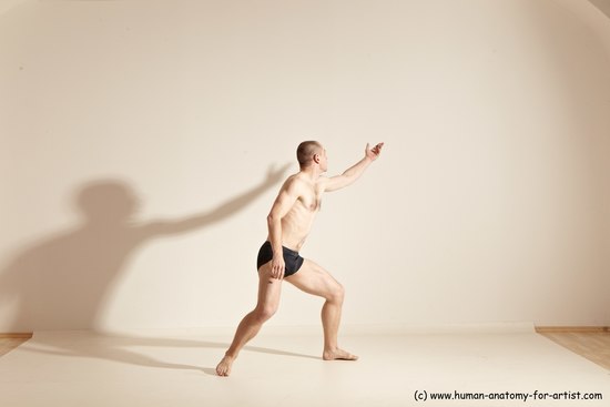 Underwear Gymnastic poses Man White Slim Bald Dancing Dynamic poses Academic