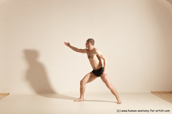 Underwear Gymnastic poses Man White Slim Bald Dancing Dynamic poses Academic