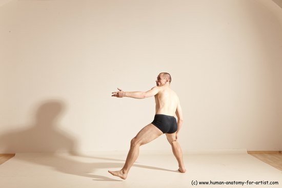 Underwear Gymnastic poses Man White Slim Bald Dancing Dynamic poses Academic