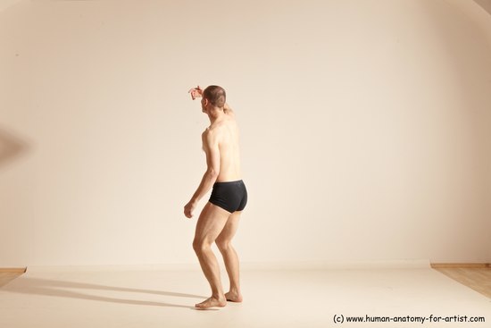 Underwear Gymnastic poses Man White Slim Bald Dancing Dynamic poses Academic