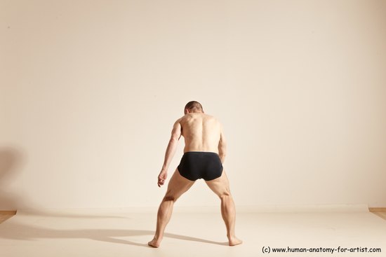 Underwear Gymnastic poses Man White Slim Bald Dancing Dynamic poses Academic