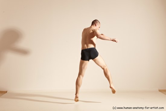 Underwear Gymnastic poses Man White Slim Bald Dancing Dynamic poses Academic