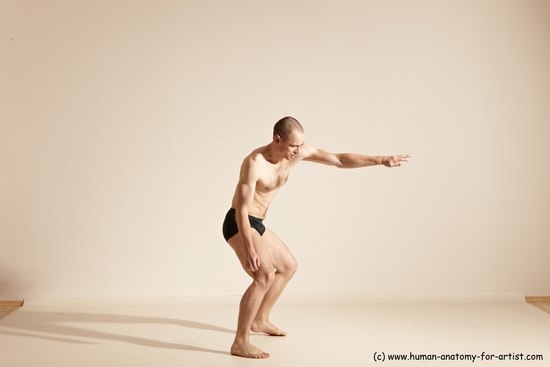 Underwear Gymnastic poses Man White Slim Bald Dancing Dynamic poses Academic