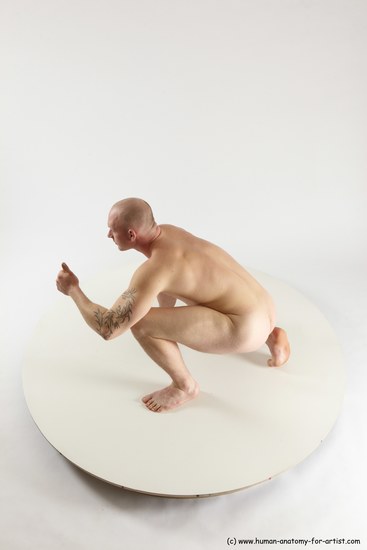 Nude Man White Kneeling poses - ALL Slim Bald Kneeling poses - on one knee Multi angles poses Realistic