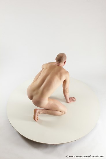 Nude Man White Kneeling poses - ALL Slim Bald Kneeling poses - on one knee Multi angles poses Realistic