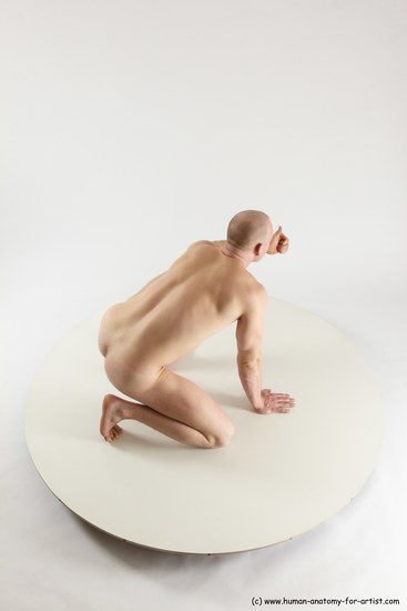 Nude Man White Kneeling poses - ALL Slim Bald Kneeling poses - on one knee Multi angles poses Realistic