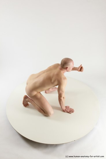 Nude Man White Kneeling poses - ALL Slim Bald Kneeling poses - on one knee Multi angles poses Realistic