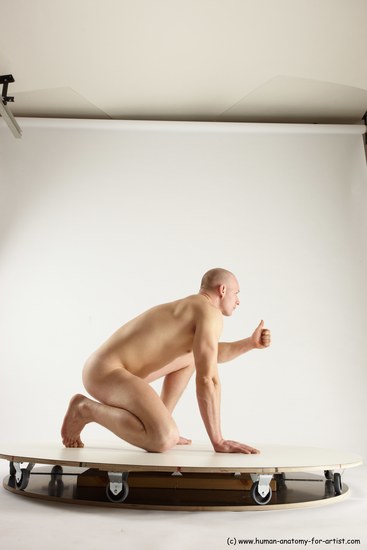 Nude Man White Kneeling poses - ALL Slim Bald Kneeling poses - on one knee Multi angles poses Realistic