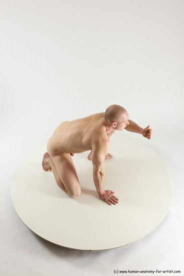 Nude Man White Kneeling poses - ALL Slim Bald Kneeling poses - on one knee Multi angles poses Realistic