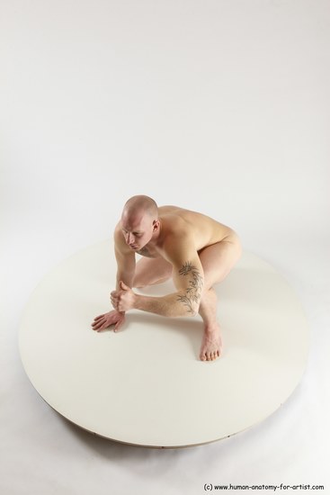 Nude Man White Kneeling poses - ALL Slim Bald Kneeling poses - on one knee Multi angles poses Realistic