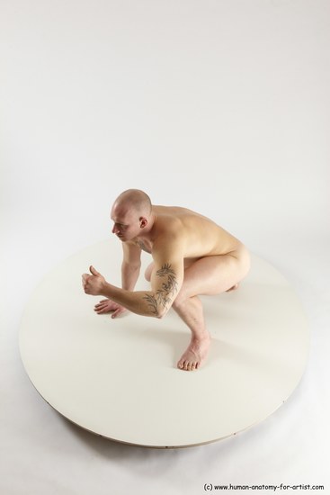 Nude Man White Kneeling poses - ALL Slim Bald Kneeling poses - on one knee Multi angles poses Realistic