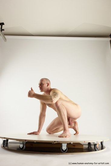 Nude Man White Kneeling poses - ALL Slim Bald Kneeling poses - on one knee Multi angles poses Realistic