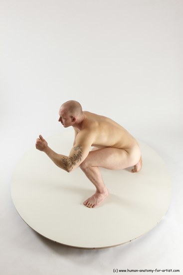 Nude Man White Kneeling poses - ALL Slim Bald Kneeling poses - on one knee Multi angles poses Realistic