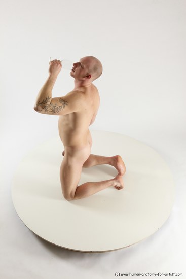 Nude Man White Kneeling poses - ALL Slim Bald Kneeling poses - on both knees Multi angles poses Realistic