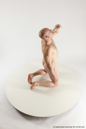 Nude Man White Kneeling poses - ALL Slim Bald Kneeling poses - on both knees Multi angles poses Realistic