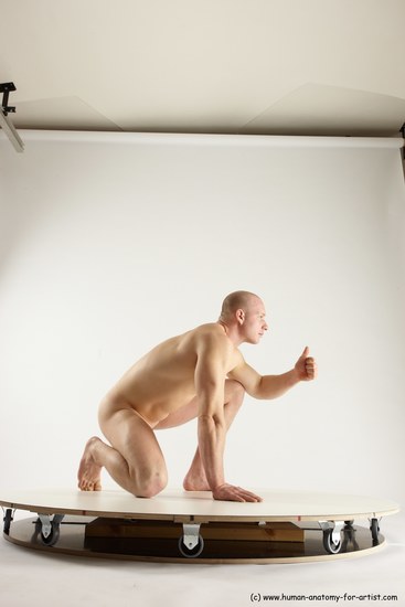 Nude Man White Kneeling poses - ALL Slim Bald Kneeling poses - on one knee Multi angles poses Realistic