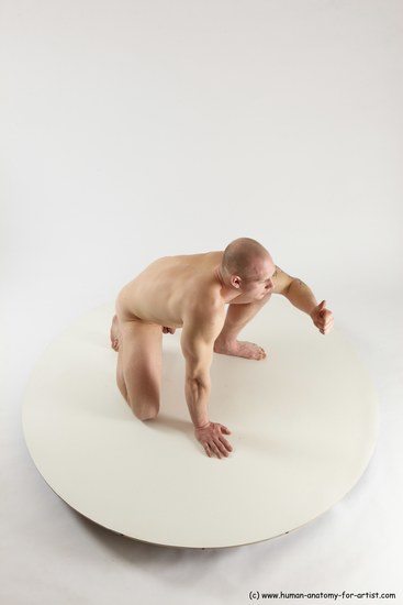 Nude Man White Kneeling poses - ALL Slim Bald Kneeling poses - on one knee Multi angles poses Realistic