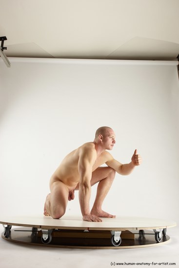 Nude Man White Kneeling poses - ALL Slim Bald Kneeling poses - on one knee Multi angles poses Realistic