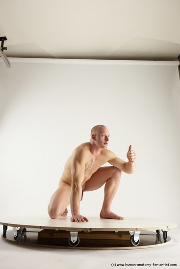 Nude Man White Kneeling poses - ALL Slim Bald Kneeling poses - on one knee Multi angles poses Realistic