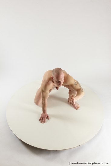 Nude Man White Kneeling poses - ALL Slim Bald Kneeling poses - on one knee Multi angles poses Realistic