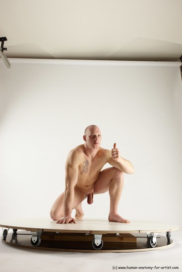 Nude Man White Kneeling poses - ALL Slim Bald Kneeling poses - on one knee Multi angles poses Realistic