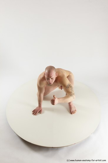 Nude Man White Kneeling poses - ALL Slim Bald Kneeling poses - on one knee Multi angles poses Realistic