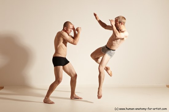 Underwear Martial art Man - Man White Moving poses Athletic Short Blond Dynamic poses Academic