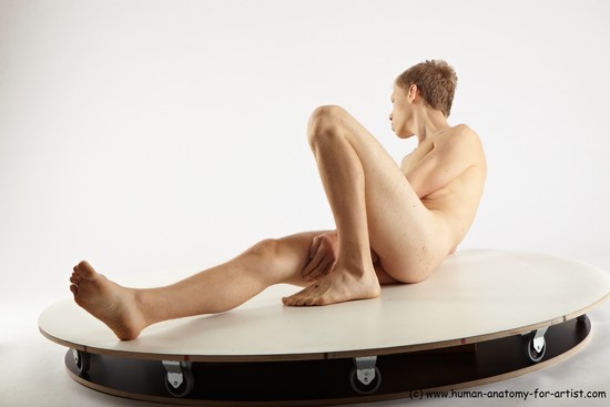 Nude Man White Laying poses - ALL Slim Short Blond Laying poses - on back Realistic