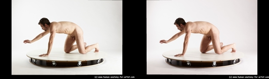 Nude Man White Kneeling poses - ALL Slim Short Brown Kneeling poses - on both knees 3D Stereoscopic poses Realistic