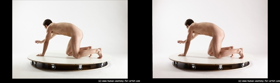 Nude Man White Kneeling poses - ALL Slim Short Brown Kneeling poses - on both knees 3D Stereoscopic poses Realistic