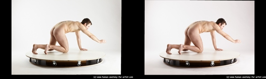 Nude Man White Kneeling poses - ALL Slim Short Brown Kneeling poses - on both knees 3D Stereoscopic poses Realistic