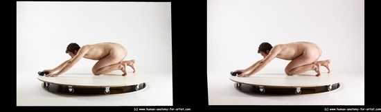 Nude Man White Kneeling poses - ALL Slim Short Brown Kneeling poses - on both knees 3D Stereoscopic poses Realistic