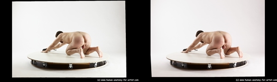 Nude Man White Kneeling poses - ALL Slim Short Brown Kneeling poses - on both knees 3D Stereoscopic poses Realistic