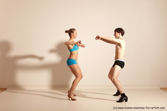 Underwear Woman - Man White Slim Short Brown Dancing Dynamic poses Academic