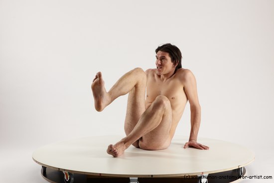 Nude Man White Sitting poses - simple Slim Short Brown Sitting poses - ALL Multi angles poses Realistic