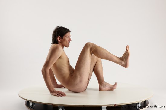 Nude Man White Sitting poses - simple Slim Short Brown Sitting poses - ALL Multi angles poses Realistic