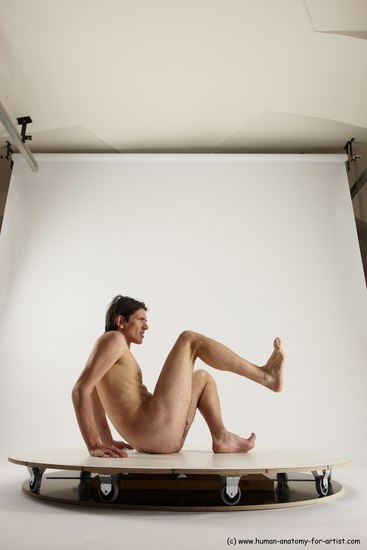 Nude Man White Sitting poses - simple Slim Short Brown Sitting poses - ALL Multi angles poses Realistic