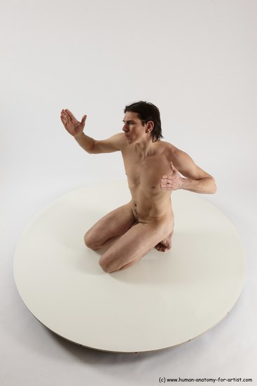 Nude Man White Slim Short Brown Sitting poses - ALL Sitting poses - on knees Multi angles poses Realistic