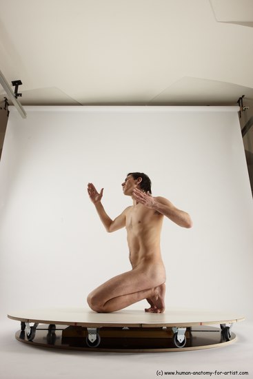 Nude Man White Slim Short Brown Sitting poses - ALL Sitting poses - on knees Multi angles poses Realistic