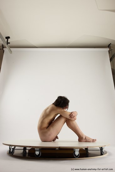 Nude Man White Sitting poses - simple Slim Short Brown Sitting poses - ALL Multi angles poses Realistic