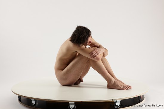 Nude Man White Sitting poses - simple Slim Short Brown Sitting poses - ALL Multi angles poses Realistic