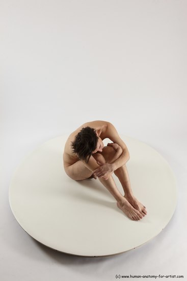 Nude Man White Sitting poses - simple Slim Short Brown Sitting poses - ALL Multi angles poses Realistic