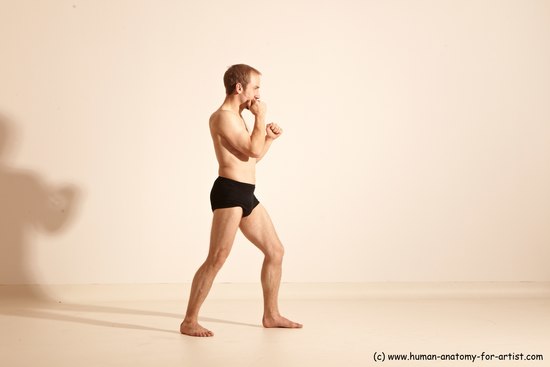 Underwear Martial art Man White Moving poses Slim Short Blond Dynamic poses Academic