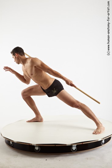 Underwear Fighting with spear Man White Standing poses - ALL Athletic Short Brown Standing poses - knee-bend Academic