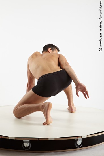 Underwear Man White Kneeling poses - ALL Athletic Short Brown Kneeling poses - on one knee Academic