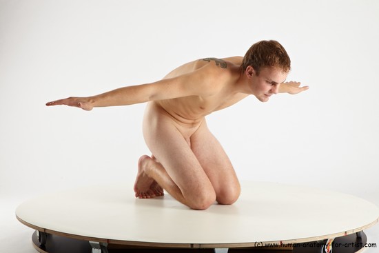 Nude Man White Kneeling poses - ALL Slim Short Brown Kneeling poses - on both knees Realistic