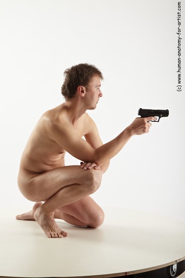 Nude Fighting with gun Man White Slim Short Brown Realistic