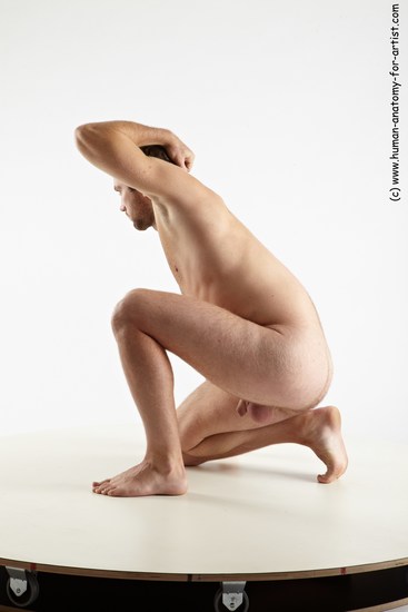 Nude Man White Kneeling poses - ALL Slim Short Brown Kneeling poses - on one knee Realistic