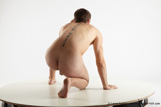 Nude Man White Kneeling poses - ALL Slim Short Brown Kneeling poses - on one knee Realistic