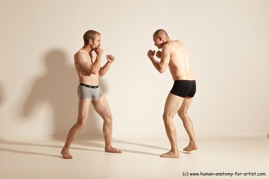 Underwear Martial art Man - Man White Moving poses Slim Short Blond Dynamic poses Academic